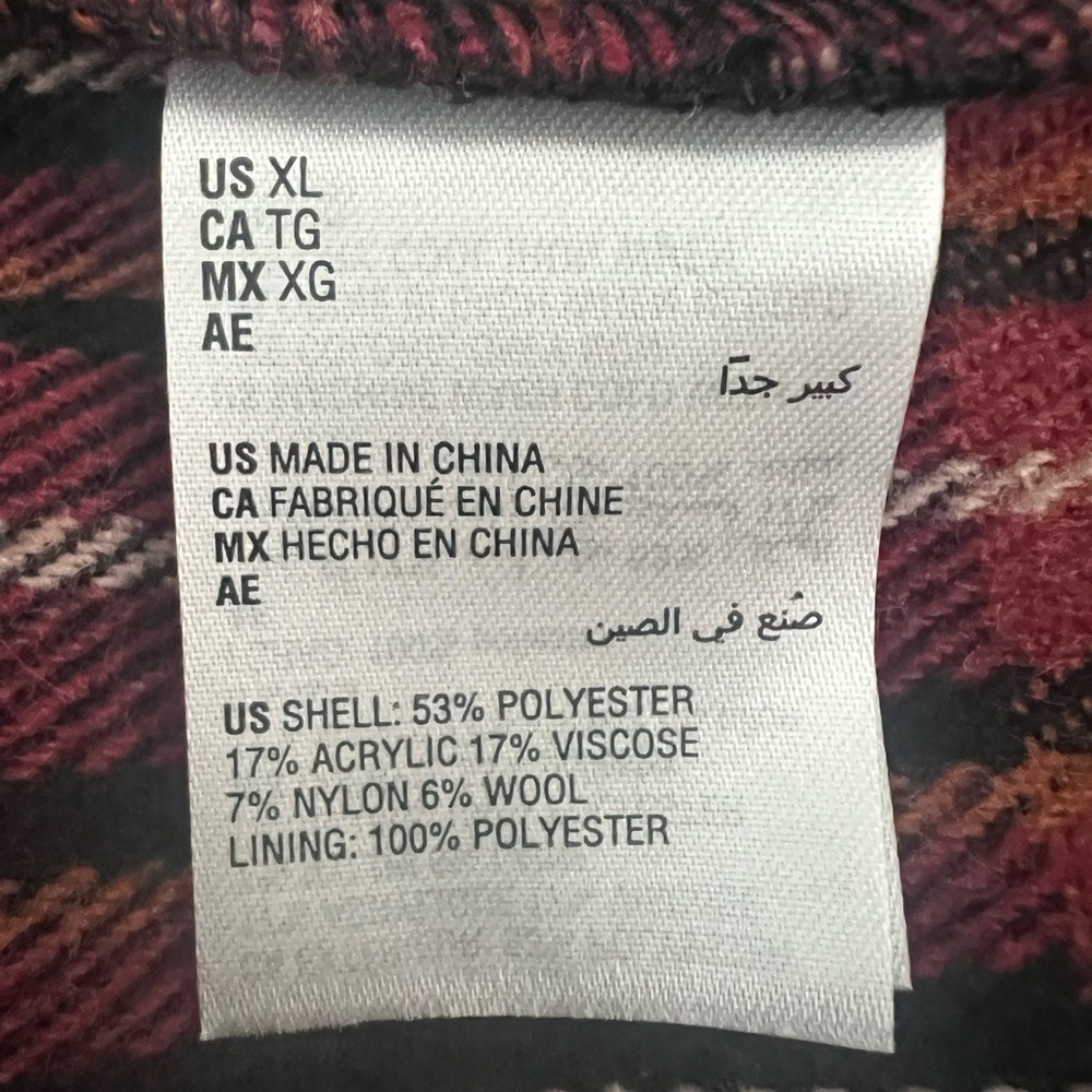 NWOT And Now This shirt jacket. Size XL. Deep red and black plaid. - Picture 6 of 6